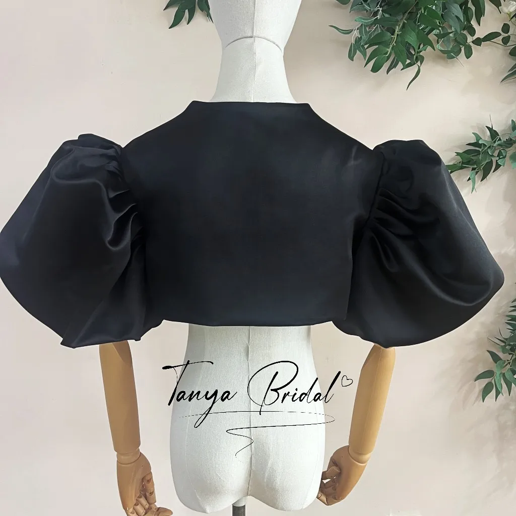 Customized Short Puffy Sleeves Lady Satin Jacket For Wedding Party Event Outfit Formal Lady Wrap Bolero