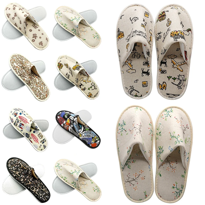 Women Floral Indoor Home Slippers Cotton Linen Soft Slippers Winter Autumn closed Toe Slides Women Men Casual Home shoes