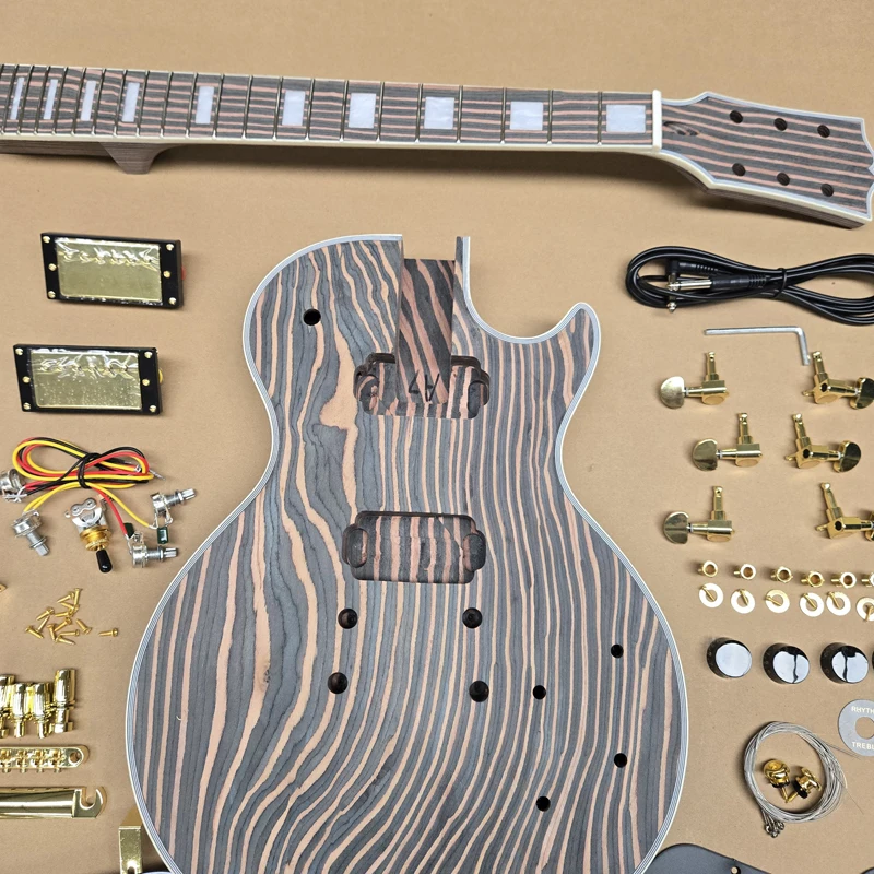 DIY electric guitar semi-finished set, zebrawood, gold hardware, standard size, high quality, free shipping