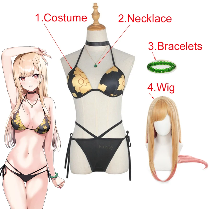 Anime Mein Kleid-Up Liebling Marin Kitagawa Cosplay Kostüm frauen Unterwäsche Strand Bikini Sommer Bademode Einschließlich Zubehör