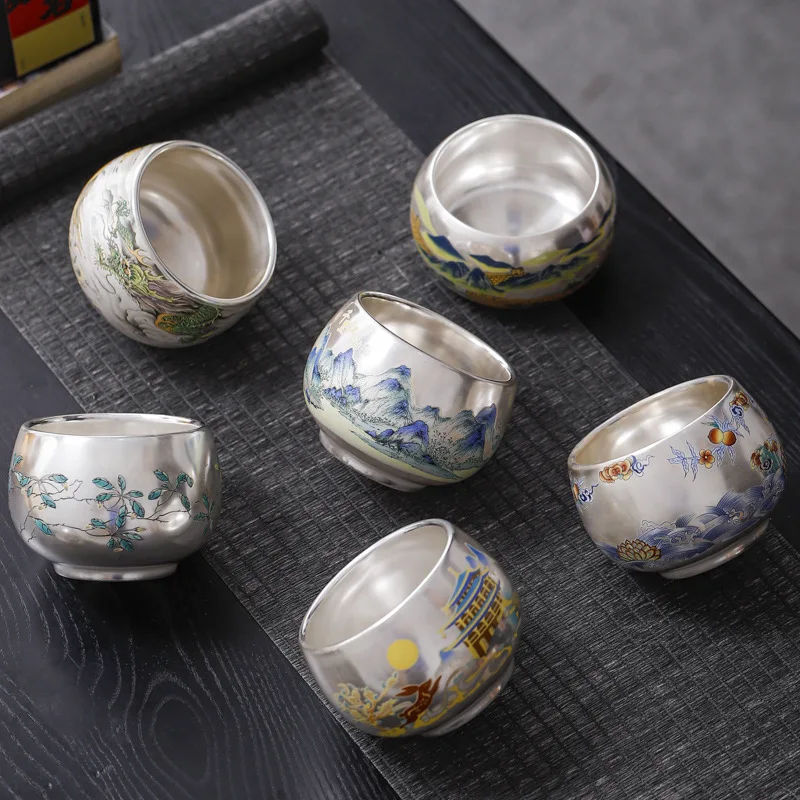 

PYH handmade gilt silver teacup creative ceramic silver cup national tide miles and silver master single gift tea