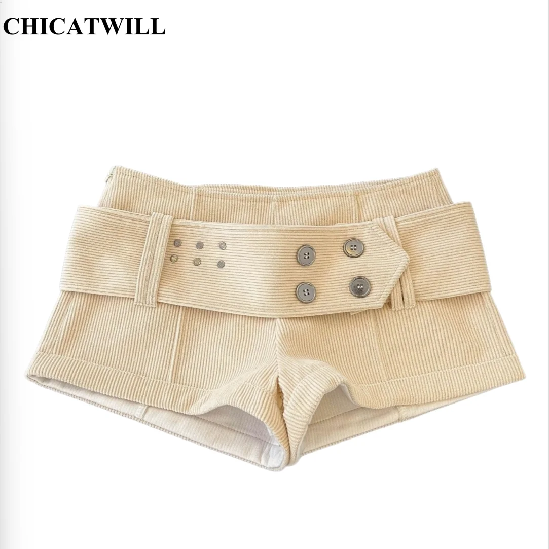 CHIC All Season Party Sexy Rivets Women Shorts Slim Elegant Lady Bottom Double Breasted Belt Trendy Design Girls Short Pants