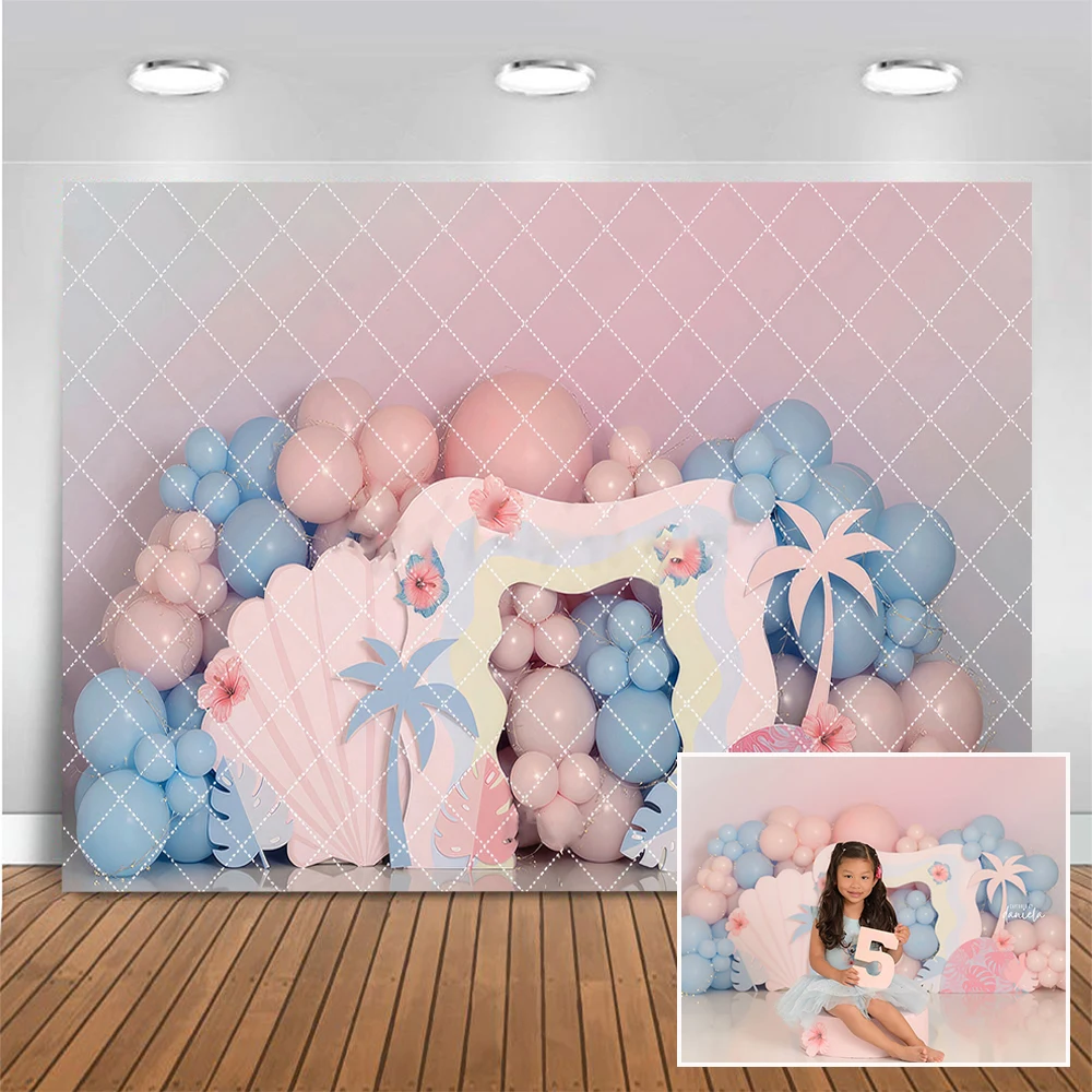 

Palm Beach Pastels Girl Birthday Cake Smash Backgrounds Shell Balloon Decor Photo Banner Studio Props Photography Backdrop
