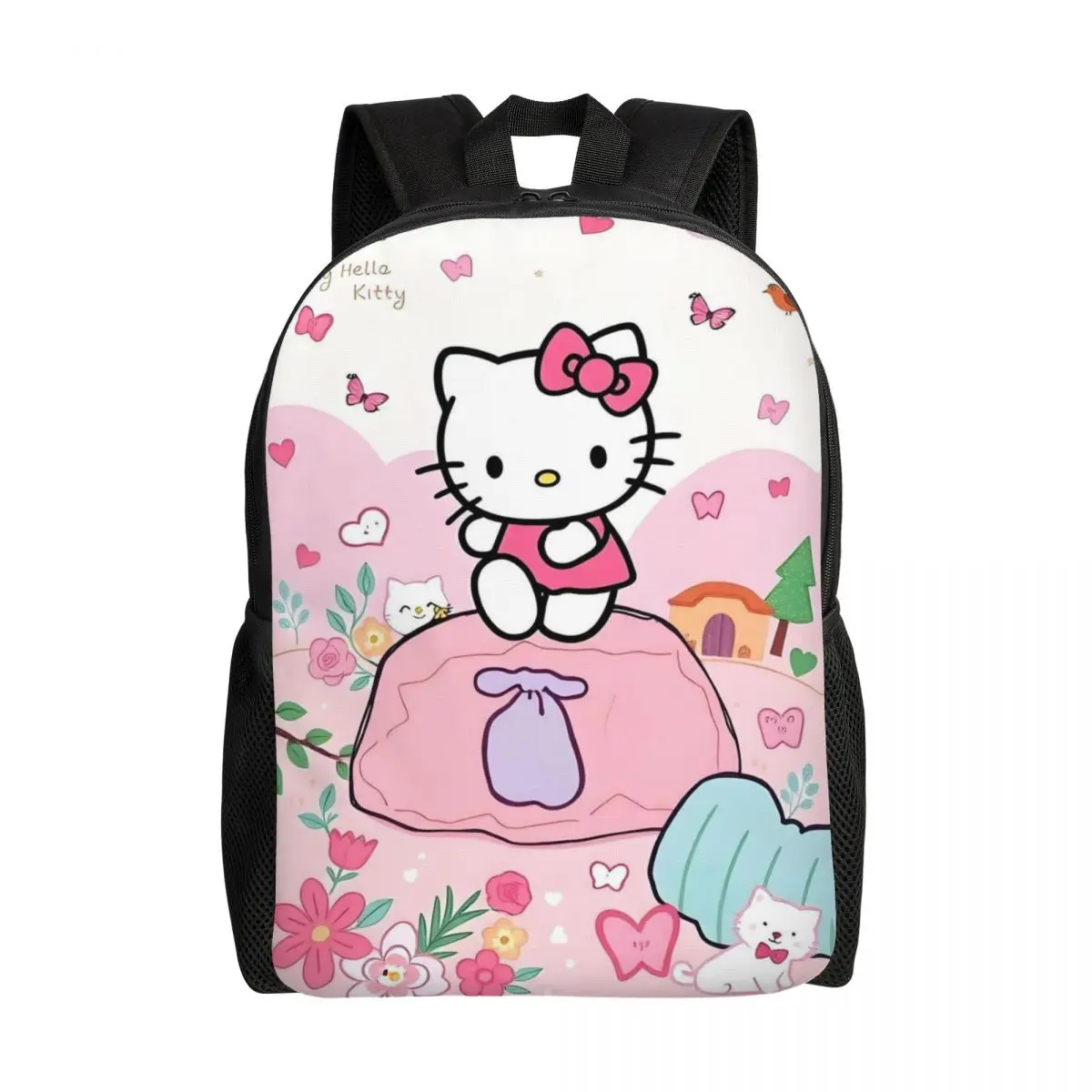 

Розовые рюкзаки Hello Kitty для мужчин и женщин, повседневная сумка для книг для школы, колледжа, сумки с цветочными бабочками