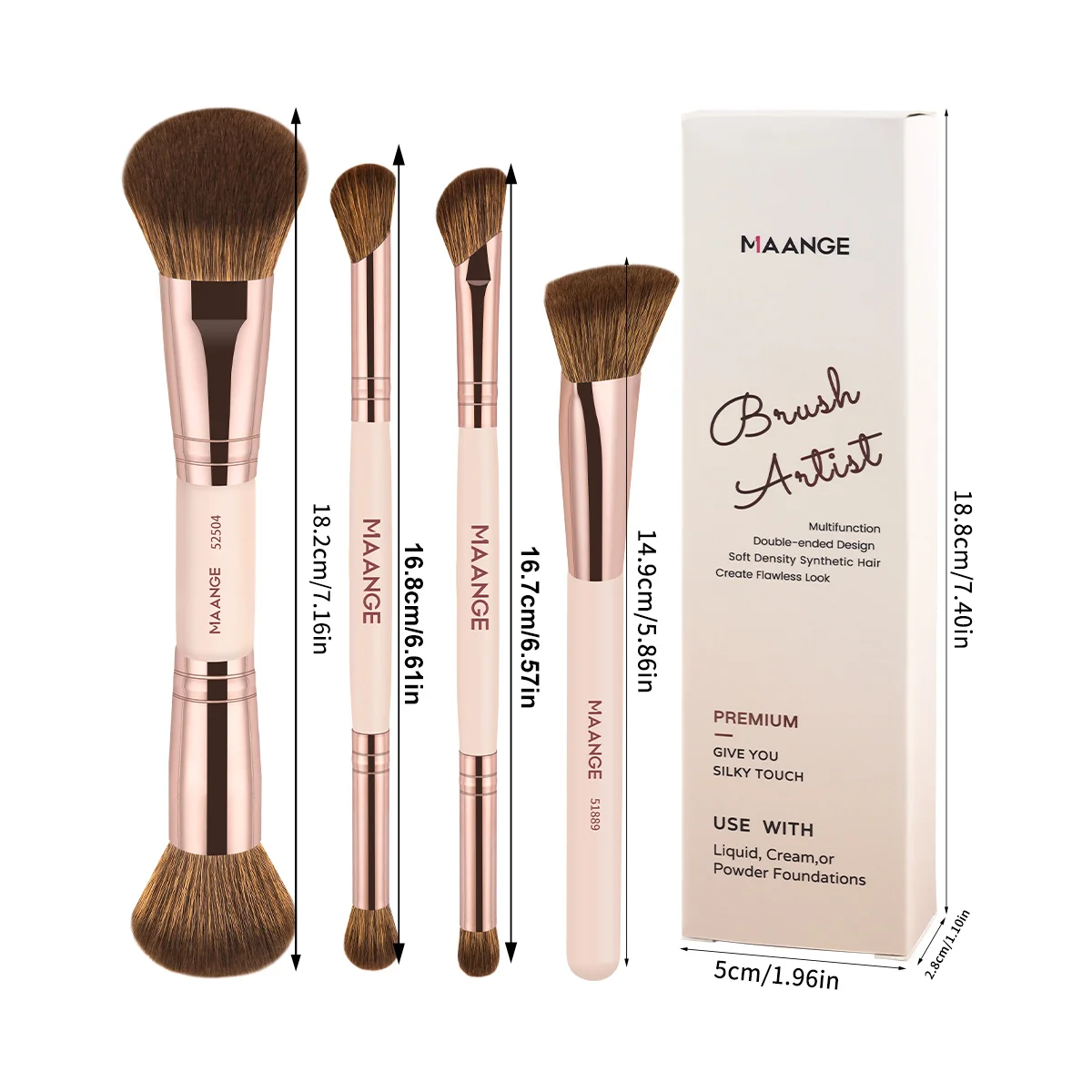 MAANGE 4 szt. Zestaw pędzli do twarzy i oczu, ultra miękkie włosie, pędzle do podkładu, korektora, różu, konturowania i cieni do powiek dla bezwadnego makijażu