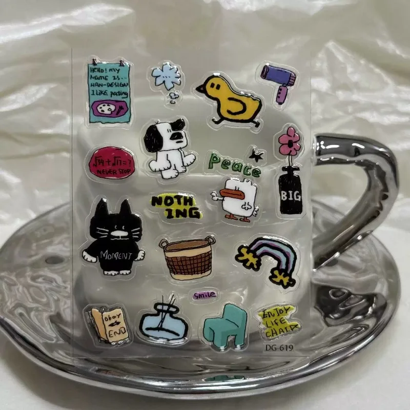 Cute American Cartoon Cat Dog 3D Relief Sticker - Transparent Jelly Resin Decal for Phone Case Tablet Scrapbook & Journal Decor