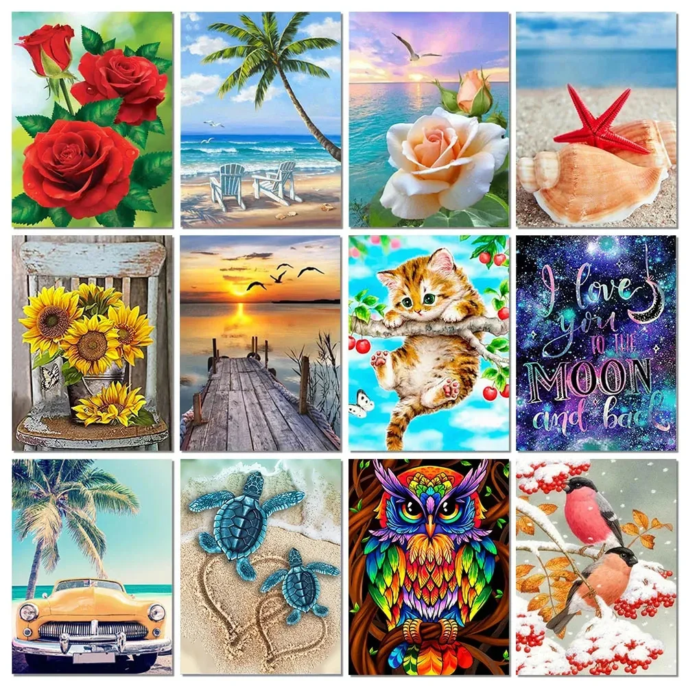 5D Diamond Painting Seaside Scenery Animal Full Round Rhinestone Mosaic DIY Gem Embroidery Cross Stitch Home Decor Gift