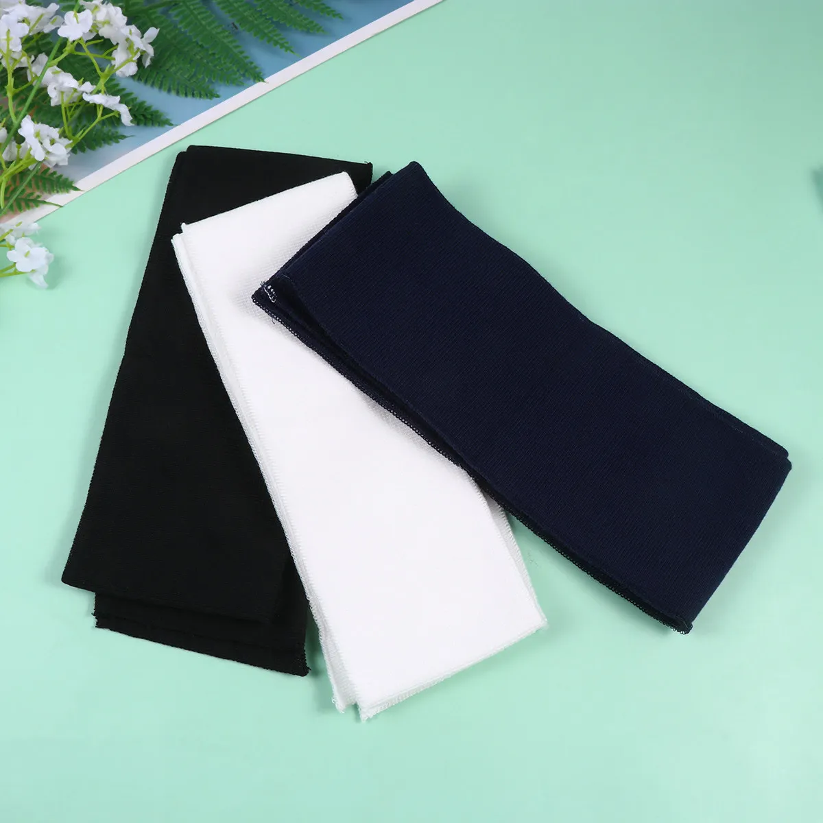 

6Pcs Elastic Knitted Cuff Fabric Flat Stretchable Two-Way Extension Non-Narrowing Material for DIY Clothes Waistbands Sleeves