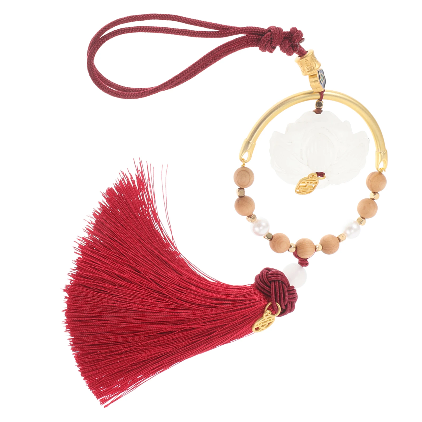 

Chinese Style Lotus Pendant White Glass Car Hanging Decoration Rearview Mirror Feng Shui Lucky Charm Tassel Ornament