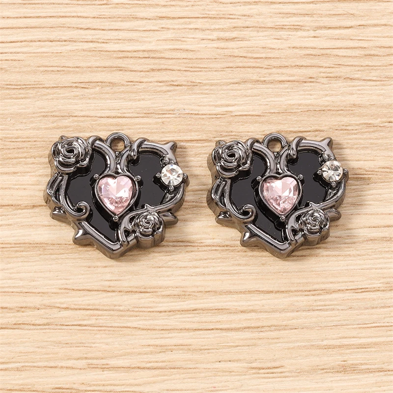 5 Stück 20x18mm Niedliche Kristall-Metall-Herzanhänger für Schmuckherstellung, Halsketten, Ohrringe, Armbänder, DIY-Bastelzubehör – Detail 6