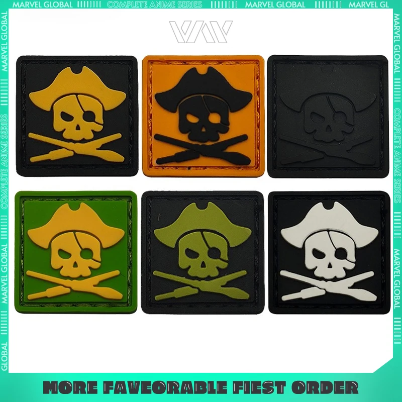 

2.5cm/0.98in PVC Soft Rubber Pirate Captain Magic Tape Chest Badge Bag Decoration Soft Shell Clothing Mini Sticker Ornaments Boy