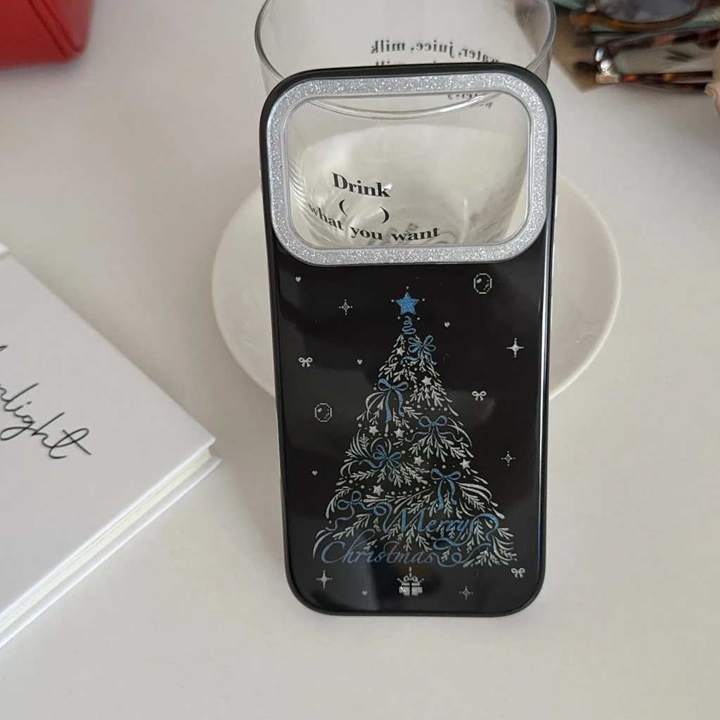 

Ретро милый крутой черный Рождественская елка с блестками и бантом противоударный защитный чехол для телефона для iPhone 17, 16, 15, 14 Pro Max