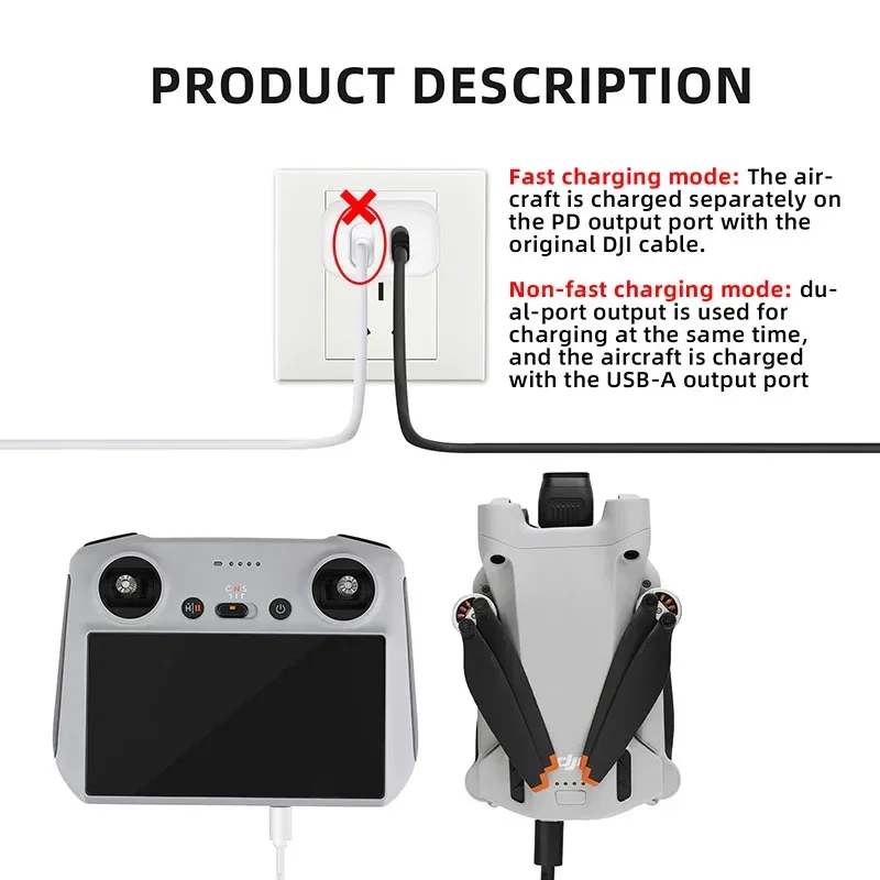 Prise de charge en nitrure de gallium, port USB PD, câble de type C, accessoires de importateur DJI Mini 3, 3Pro, Mini 4 Pro, 30W