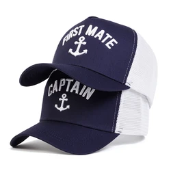 Unisex FIRST MATE/CAPTAIN wyszywane litery czapki baseballowe z siatką wiosenne i letnie regulowane kapelusze na co dzień kapelusz z filtrem przeciwsłonecznym