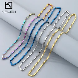 Kalen Thick Link Chain Necklace for Men Hip Hop Colorful/Blue/Gold Color Stainless Steel Trendy Jewelry 60CM Length Accessories