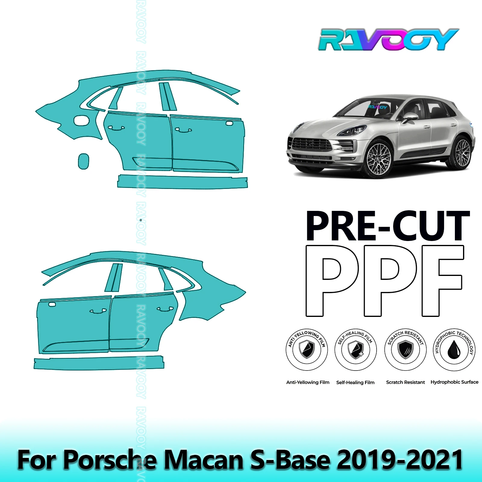 

For Porsche Macan S-Base 2019-2021 8.5mil Clear Matte Pre-Cut PPF Door & A/B Pillar Kit TPU Paint Protection Film Set