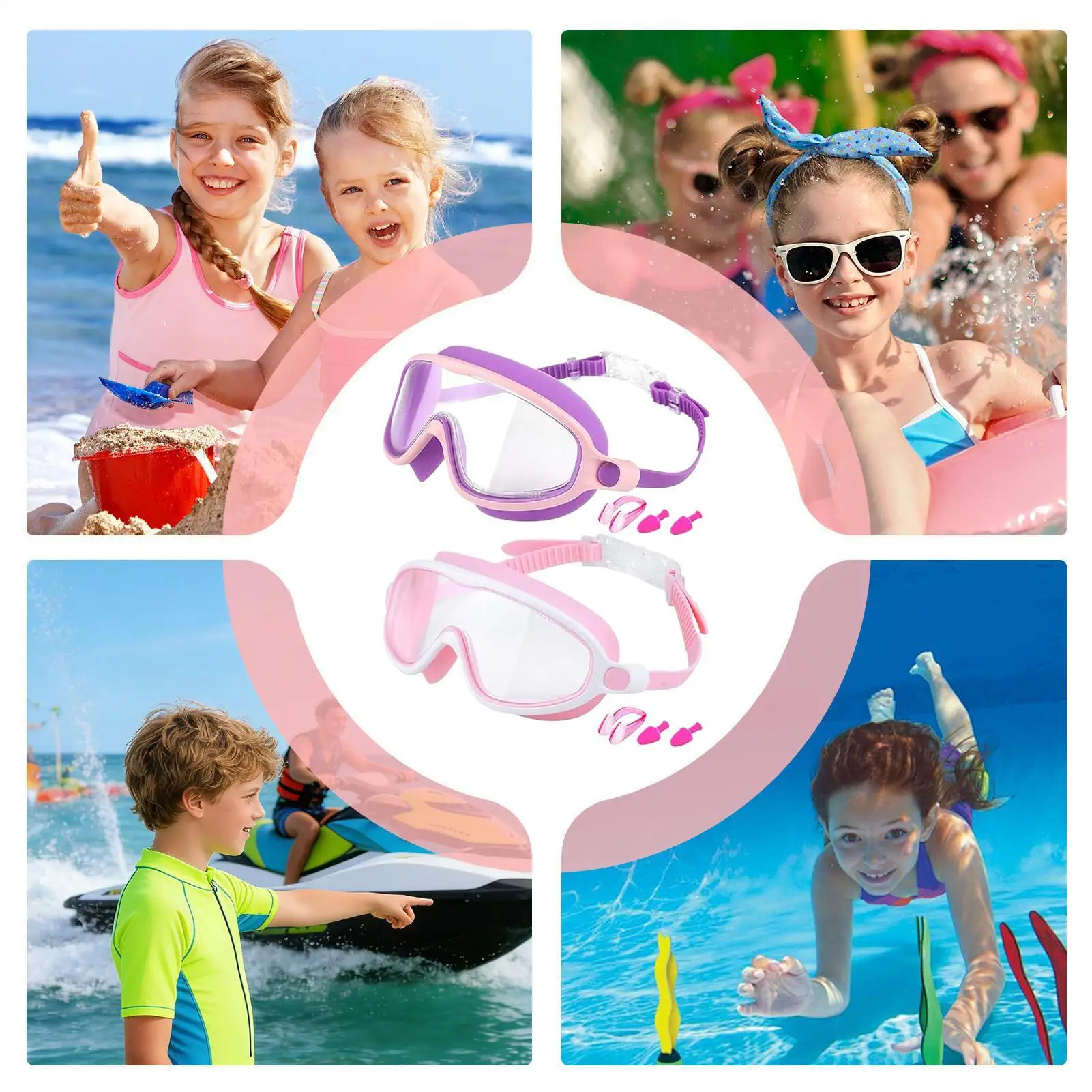 Swimming Goggles Kids Anti-Fog And UV Wide View Glasses With Nose Clip And Earplug Adjustable Strap No Leaking Water Goggles For view 3