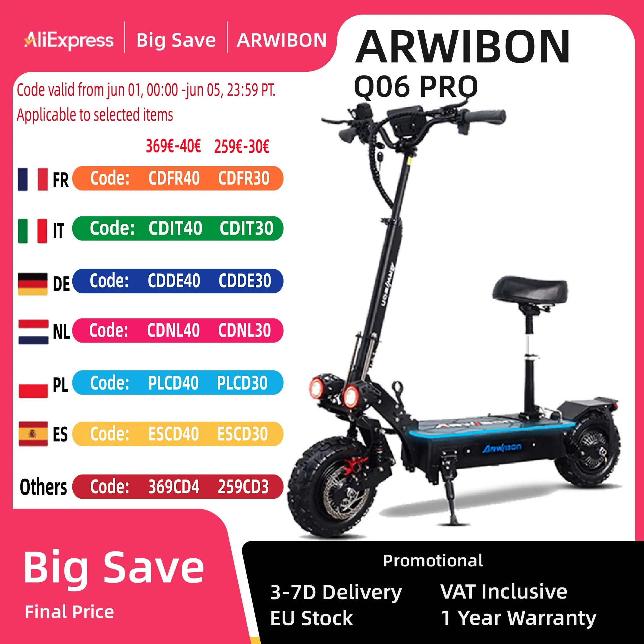 ARWIBON Q06Pro Elektroroller 2800 W*2 Dual Leistungsstarker Motor 11" Offroad-Reifen E-Scooter 60 V