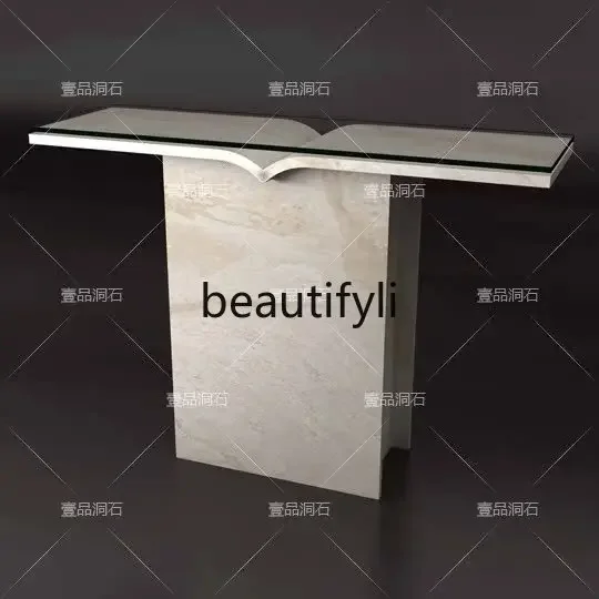 

A16 Natural white cave stone marble entrance cabinet simple modern living room study glass furniture size