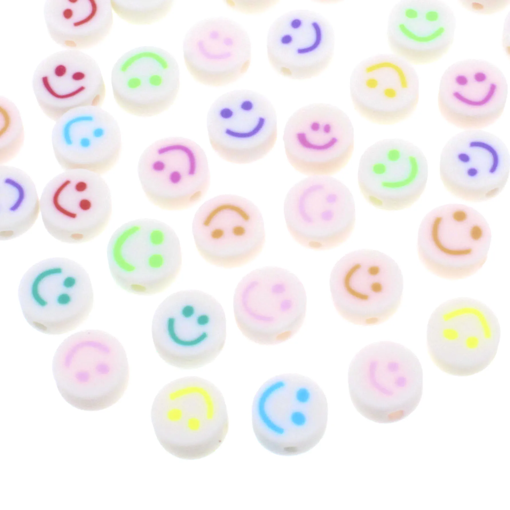 30/50/100Pcs White Fluorescent smile Face Clay Spacer Beads Polymer Clay Beads For Jewelry Making DIY Handmade Accessories 10mm