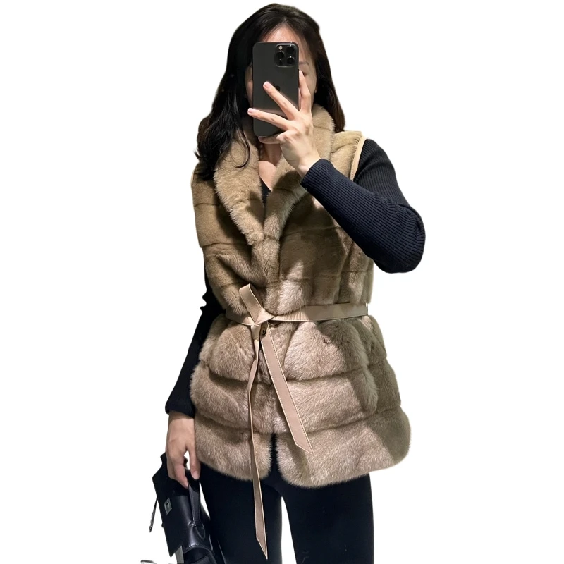 New Autumn/Winter 2024 mink knitted cashmere vest spliced sheepskin women's fur coat  furr jacket  chamarras