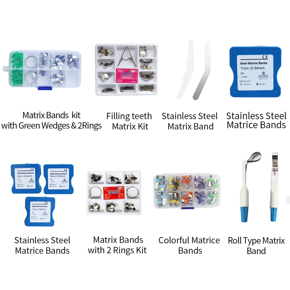 Système de matrice sectionnelle dentaire, bande de matrice, serrage de résine, anneau de séparation, outils de dentiste