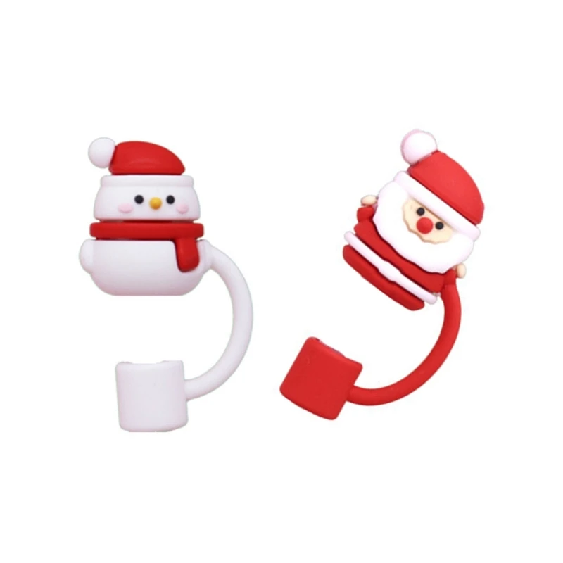 2Pcs Christmas Silicone Straw Covers Drinking Straw Tip Lid Dishwasher Safe