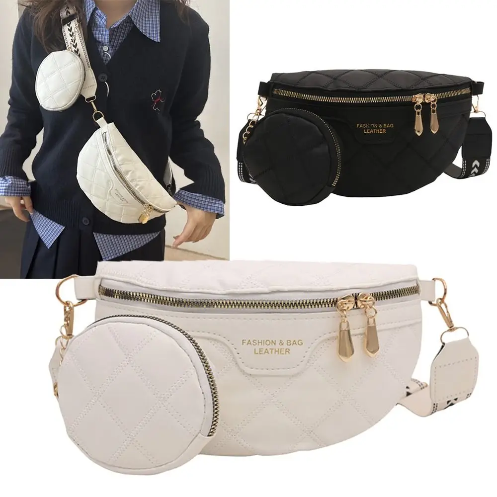 Elegant PU Leather Crossbody Chest Bag Stylish Chain Zipper Woven Lattice Pattern Fanny Pack Wide Strap Shoulder Bag For Women view 2