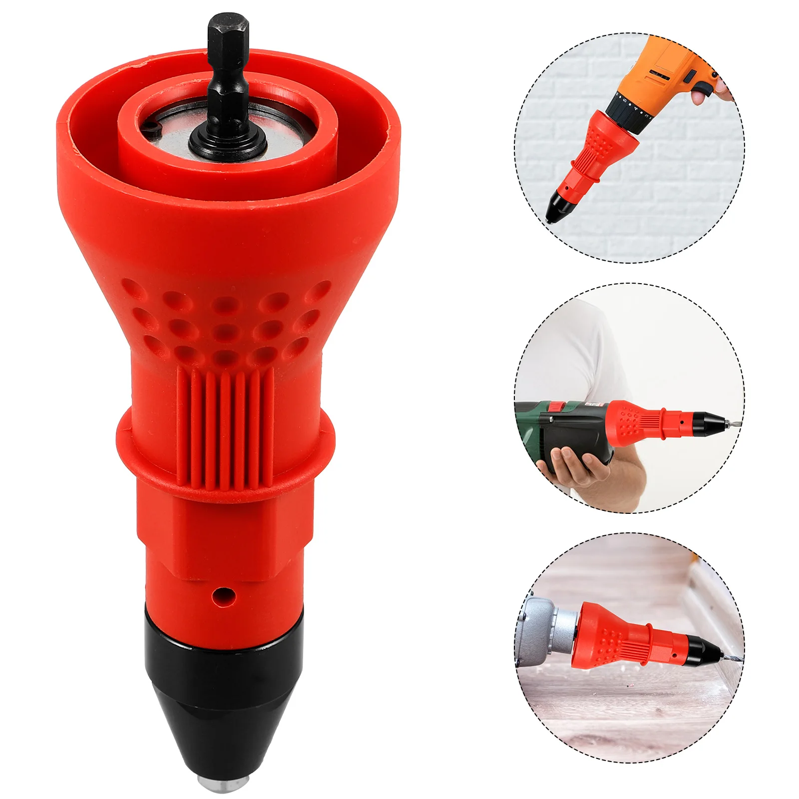 

Accessories Red Plastic Connector Drill Rivet Attachment Conversion Adapter Power Riveter Tools Parts Efficient