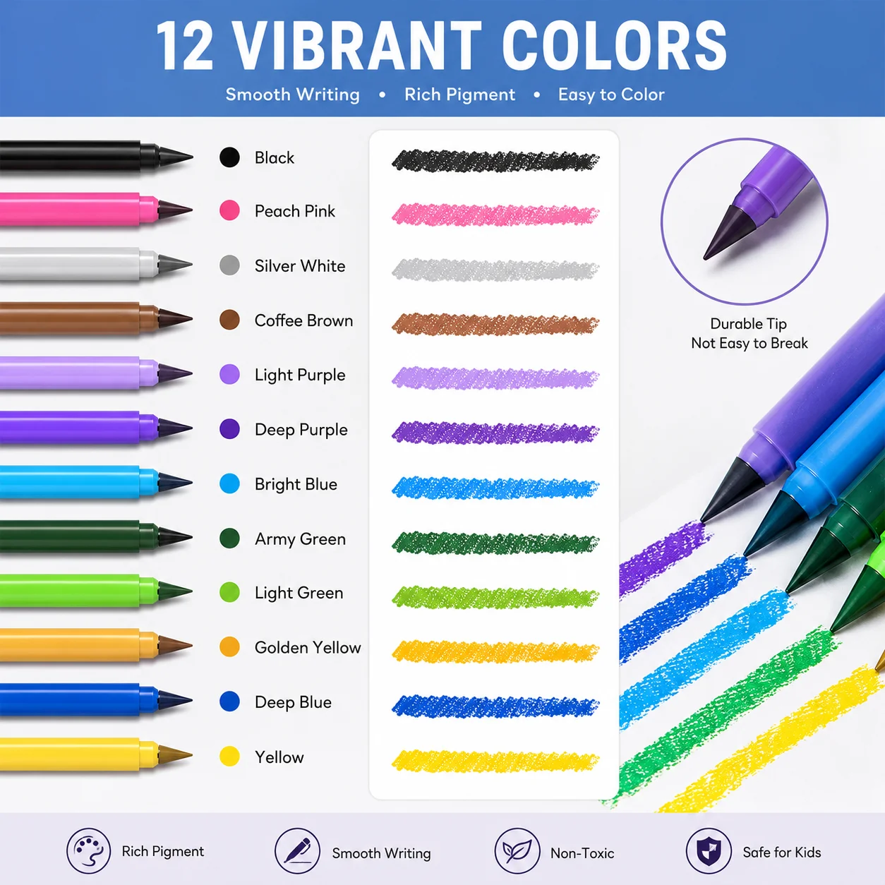 12pcs/100pcs Colored Pencils No Sharpening Replaceable Tip Ergonomic Triangular Grip Vibrant Smooth Drawing Pencils