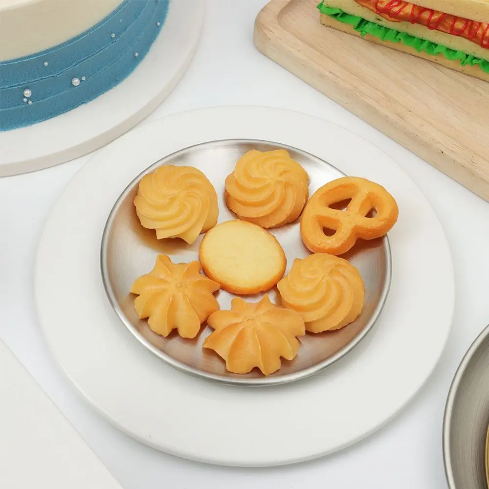 Stainless Steel Cake Dessert Gold Silver Tableware Metal Dining Disc Shallow Tray Bone Spitting Dish Round Plate