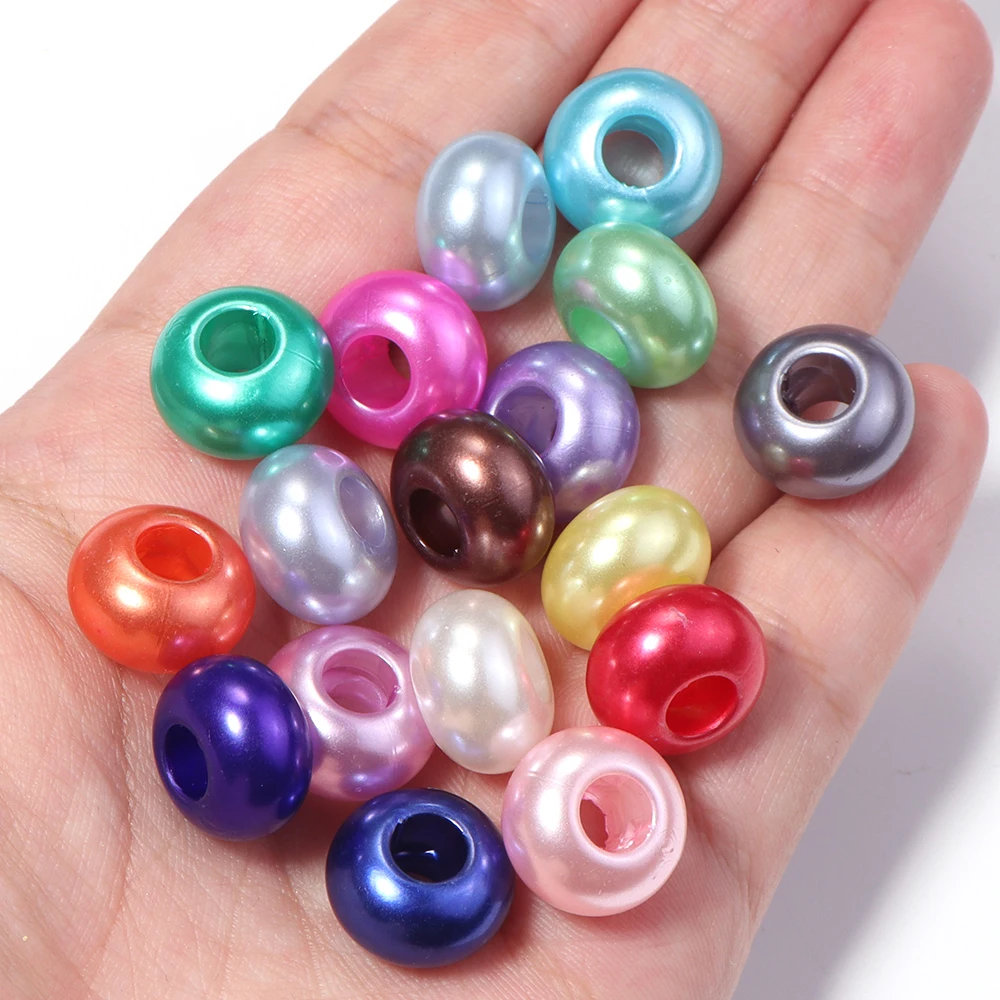 30 Stück/Set Großloch-Imitationsperlen aus Acryl, bunte lose Abstandsperlen für Schmuckherstellung, DIY-Armband- und Halskettenzubehör – Detail 5