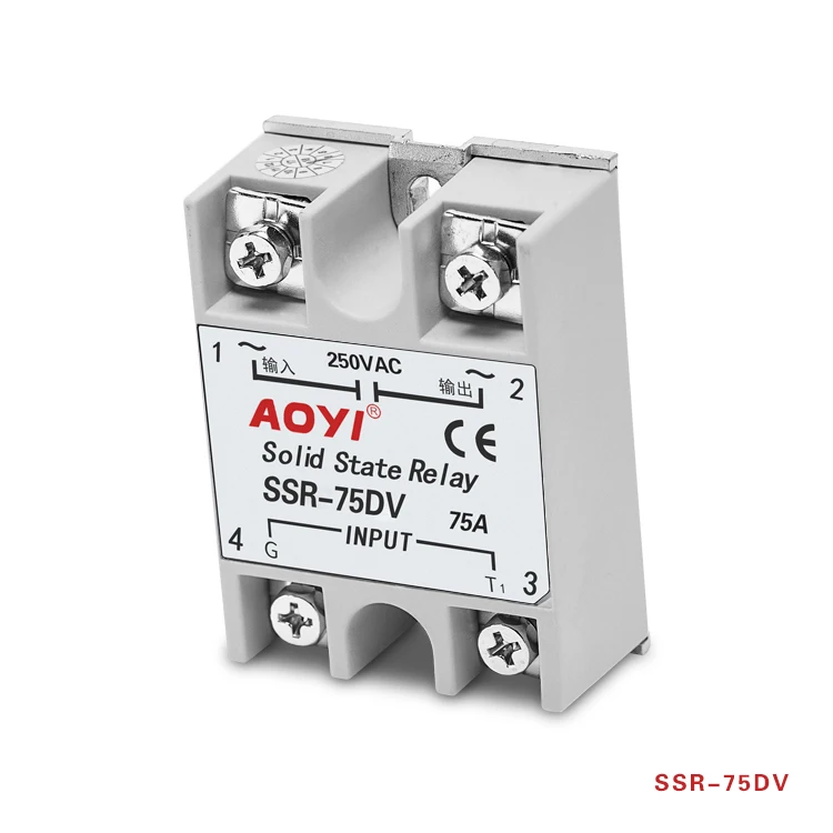 5PCS AOYI SSR-75DV Single Phase Solid State Relay SSR Switch 75A