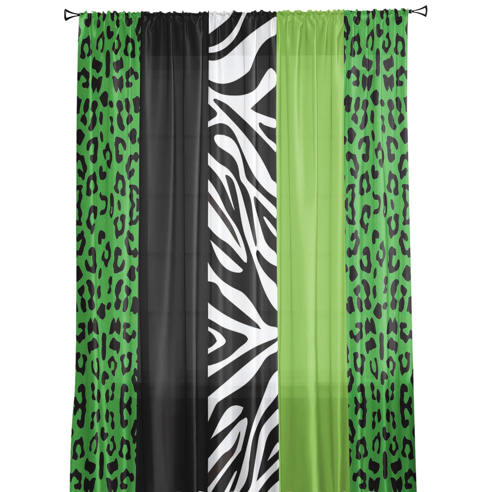 Stripes Green Black Leopard Zebra Print Sheer Curtains for Living Room Kitchen Tulle for Windows Voile Yarn Curtains for Bedroom