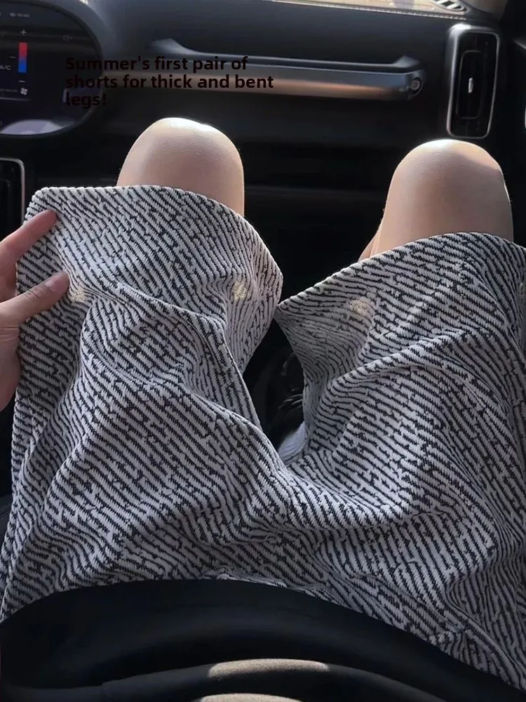 

Summer Men's Cheered Four-Five orts Zebra Pattern Spor Casual American Retro Five-Part Pants Loose Straight-Line Youthful