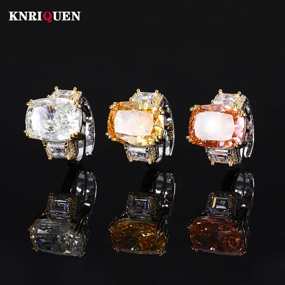 

Luxury Iced Cut 12*16MM Padparadscha Tourmaline Topaz Lab Diamond Rings Party Fine Jewelry for Women Accessories Bithday Gifts