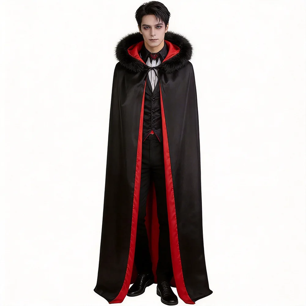 

Medieval Red Vampire Witch Hooded Costume Gothic Stand Collar Cape for Men and Women Halloween Carnival Party Coats