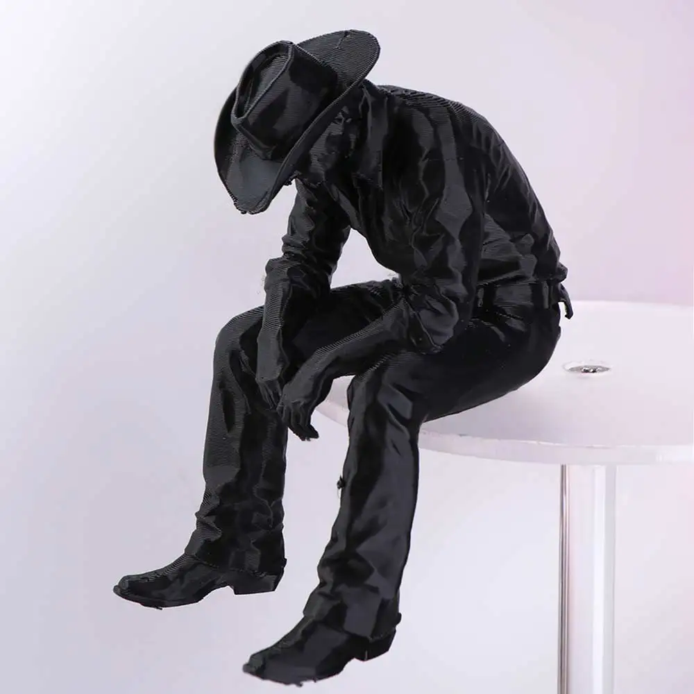 Western Style Sad Sitting Cowboy Sculpture Pensive Vintage Cowboy Figurine Ornament Lonely 3D Printed Melancholy Cowboy Figurine