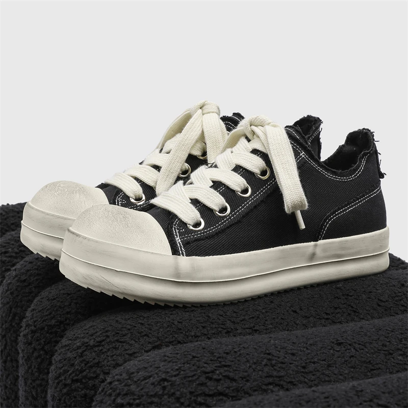 Lace‑up men platform sneaker shell toe distressed washed finish distorted thick sole for daily city street casual outings