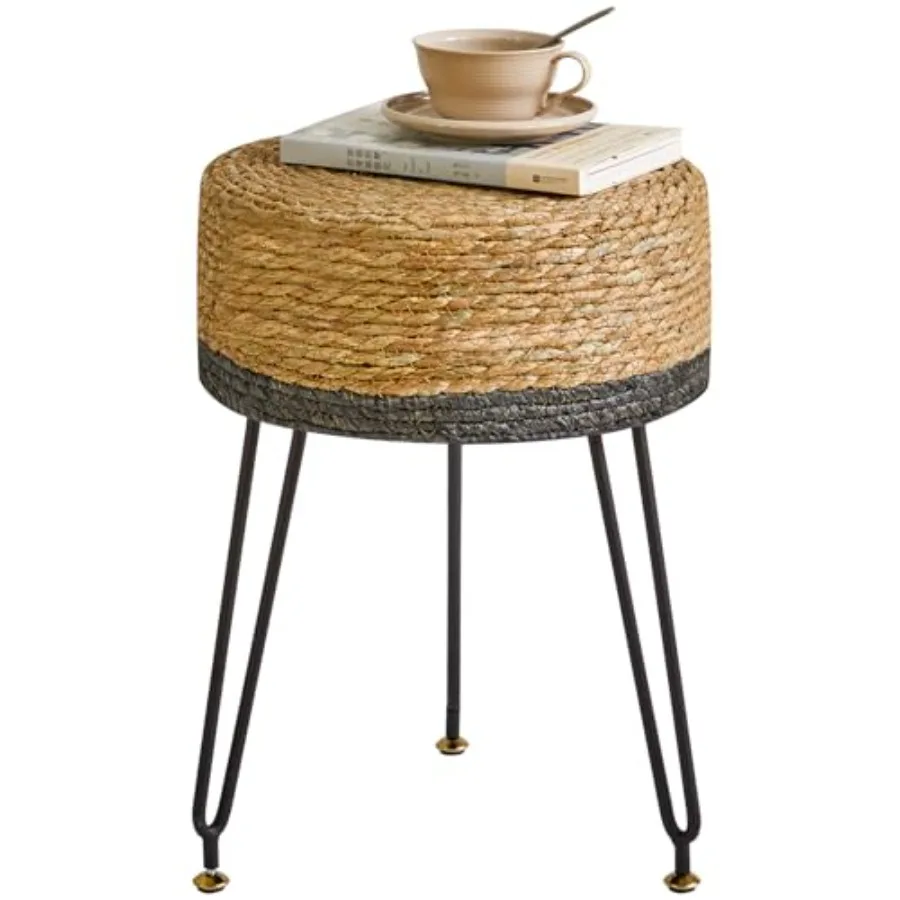 

Пуф-оттоманка ручной работы из натурального водного гиацинта в пасторальном стиле, подставка для ног, табурет с 4 металлическими ножками, круглый туалетный табурет для спальни