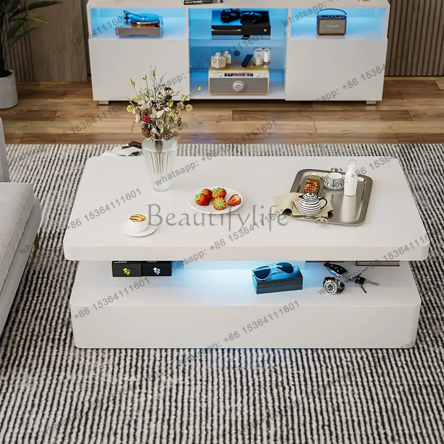 x4 New Arrivals D LED luminous coffee table, living room household wooden simple light luxur small apartment luminous coffee tab