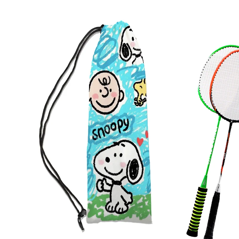 Snoopy cartoon cute badminton racket protective cover shoulder crossbody sports portable backpack drawstring pocket universal