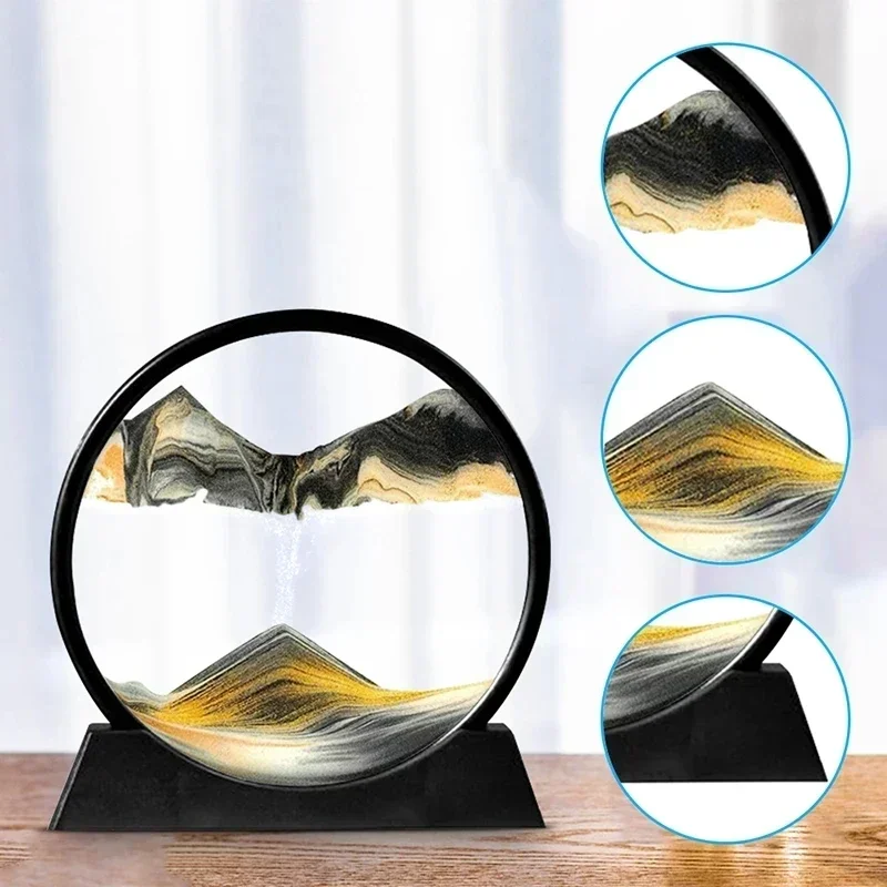 3D Hourglass Quicksand Moving Sand Art Picture Round Glass Deep Sea Sandscape Craft Flowing Painting Office Home Decor Gift New