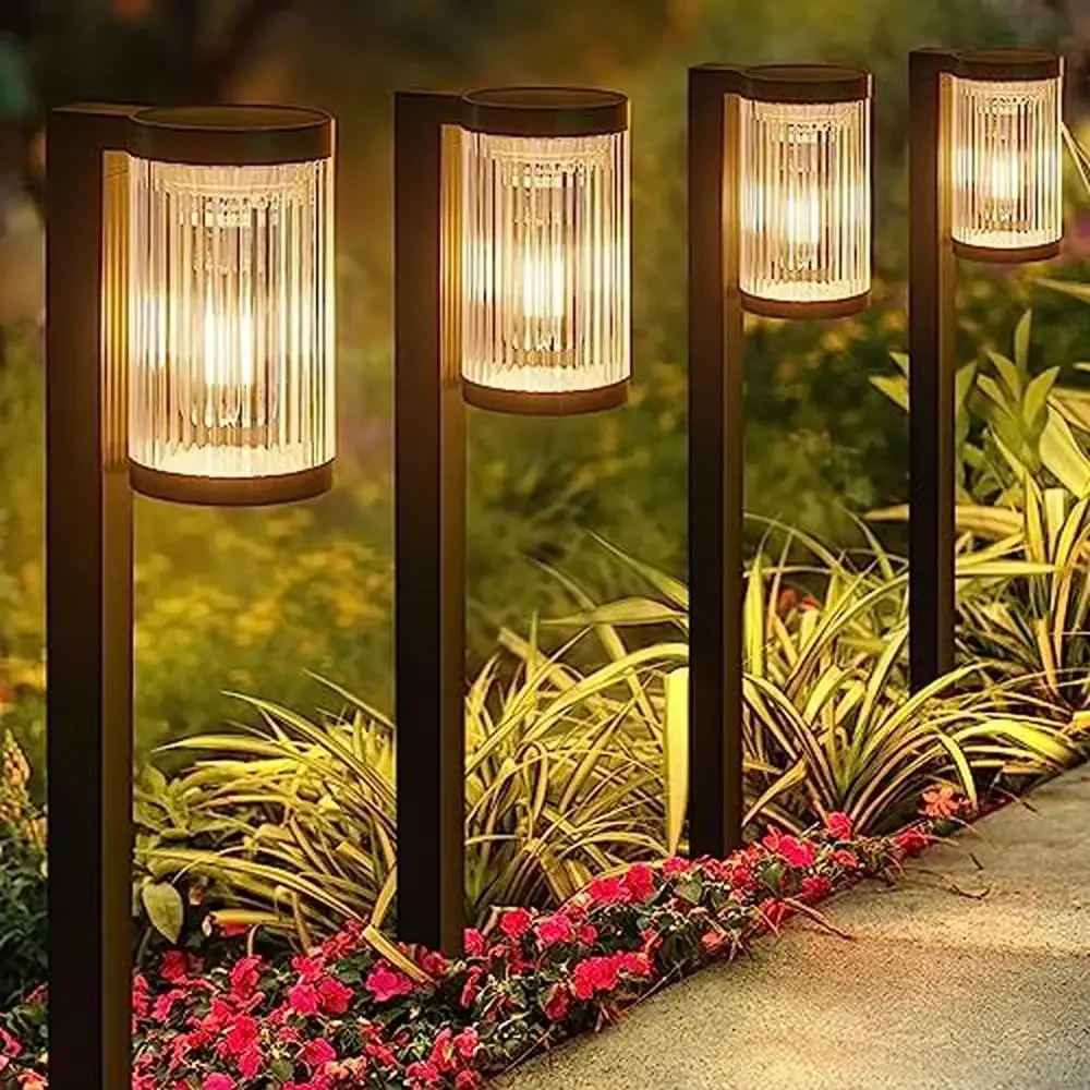 Luces solares para caminos al aire libre, paquete de 6, iluminación de jardín superbrillante mejorada, IP65, resistente al agua, alto brillo, coche de larga duración