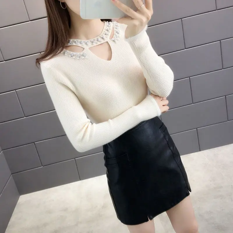 Slim Simplicity Knitting Elegant Pullovers Top Autumn Winter Women Clothing Long Sleeve Solid Vintage Sweaters Fashion Casual