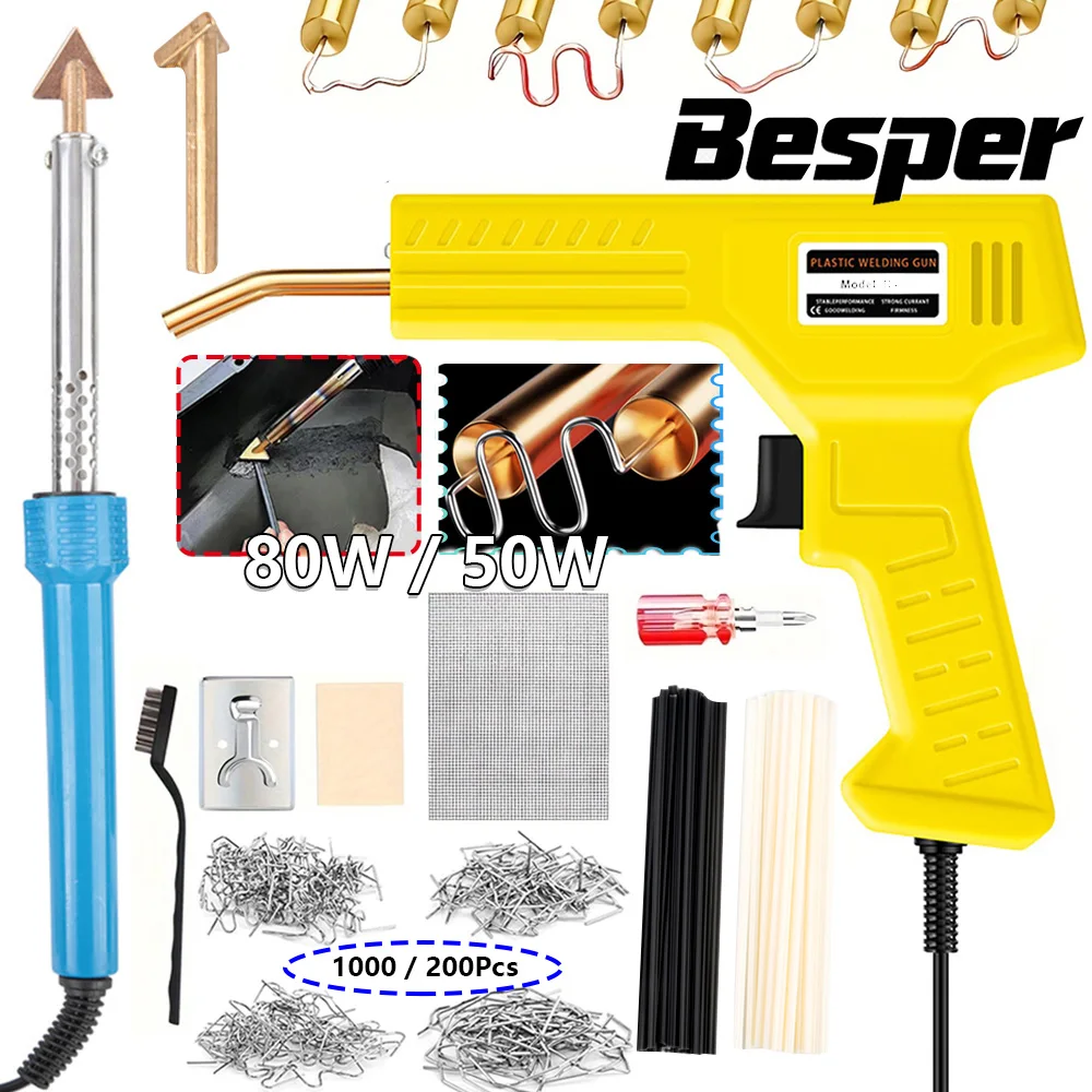 Réparation de soudage du plastique 50W, Kit de fer à souder 80W, bricolage artisanat réparation à domicile pour la plupart des fissures en plastique agrafeuse à chaud à souder
