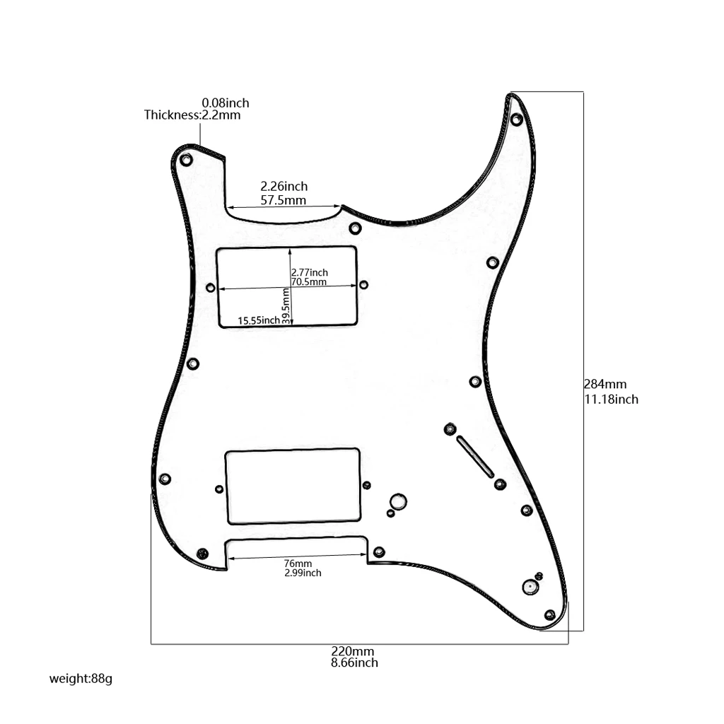 ST Electric Guitar Parts  Black  3Ply 11 Holes HH Guitar Pickguard Humbucker Scratch Plate