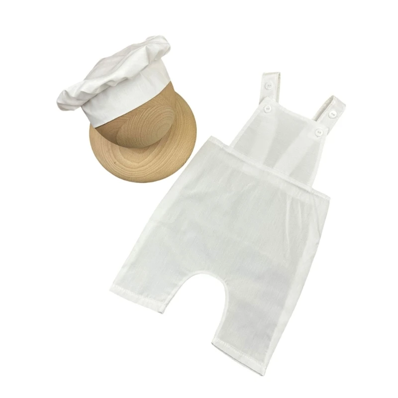  Newborn Cook Costume For Photography Soft Polyester Outfit Adjustable Straps Pants with Hat Props Easy To Wear