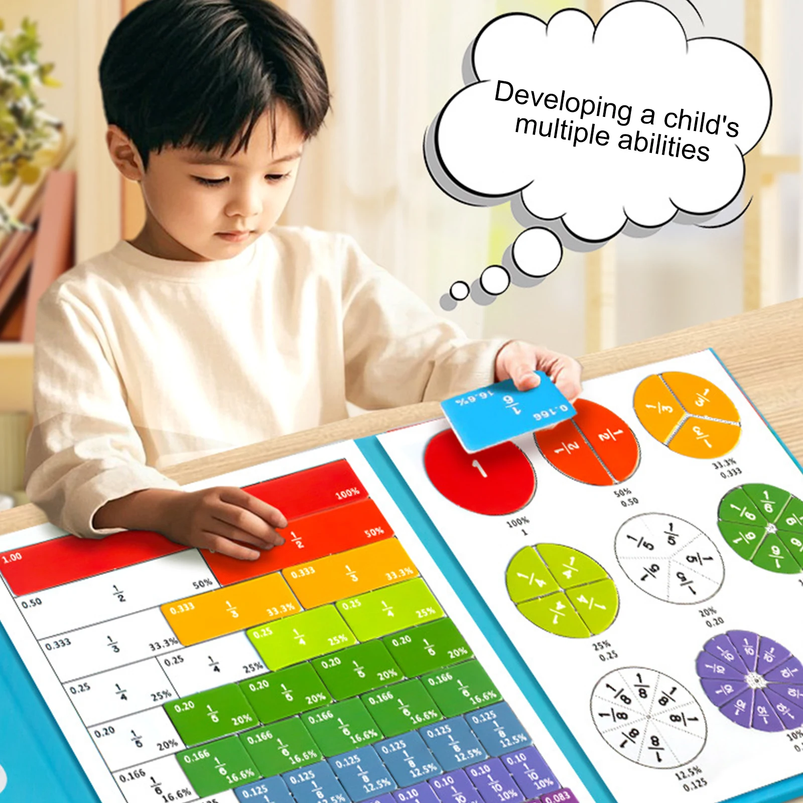 자석 분수 시연 책 수학 교구 세트 어린이 및 교실을 위한 자석 분수 교육 퍼즐