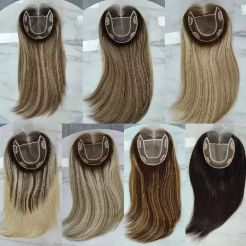 

Hot Sale European Light Color Human Hair Women Toupees 5.5X6 Clip In Soft Breathable Lace Front Topper Mono
